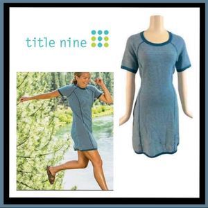 NWT Title Nine Improv Sweater Short Sleeve Dress in Teal Blue/White Size M